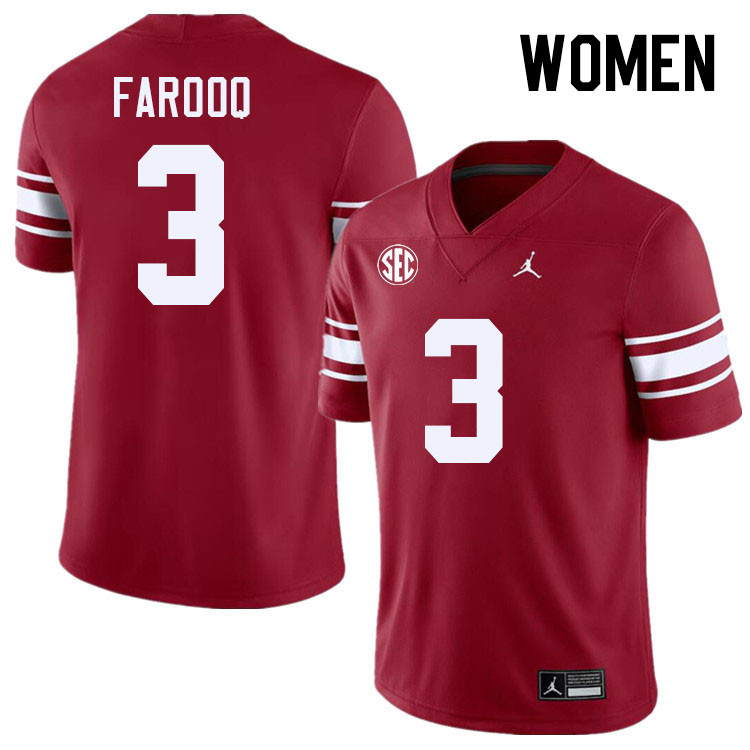 Women #3 Jalil Farooq Oklahoma Sooners 2024 SEC Conference College Football Jerseys-Throwback